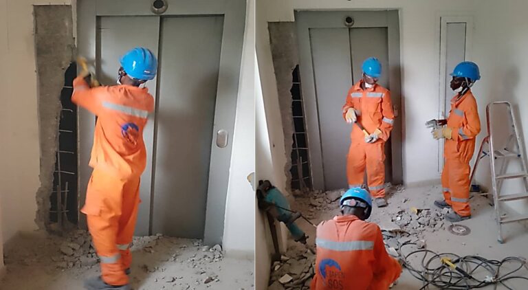 Calfeutrement des portes ascenseurs  le Gilbert CFAO-CONGO.