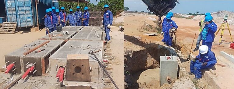 Travaux construction des fondations piliers.