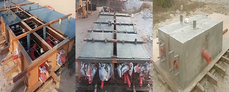 Travaux construction des fondations piliers.