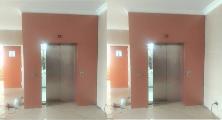 Habillage ascenseur en alucobande Hôtel AZUR le Gilbert.