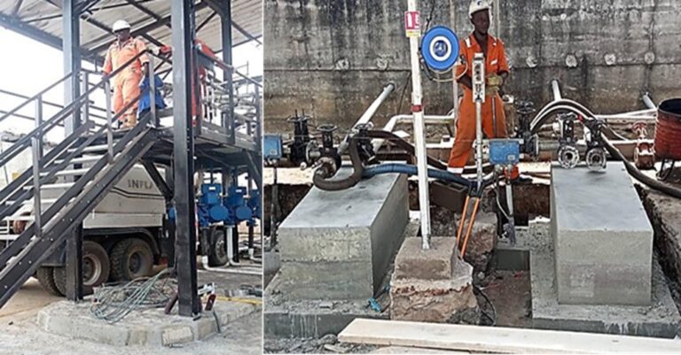 Installation massifs pompe chantier Impfondo SCLOG.